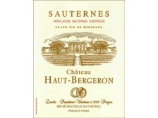 Château HAUT-BERGERON Sauternes 2021 la bouteille 75cl