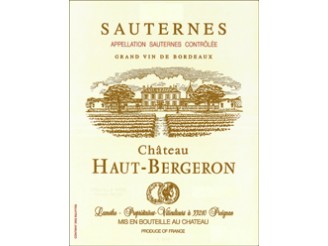 Château HAUT-BERGERON Sauternes 2018 la bouteille 75cl