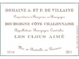 Domaine de VILLAINE Côte Chalonnaise Les Clous Aimé blanc 2016 la bouteille 75cl