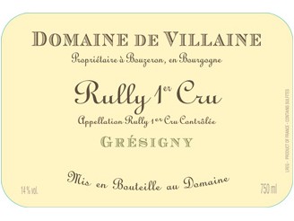 Domaine de VILLAINE Rully Grésigny 1er cru blanc 2019 la bouteille 75cl