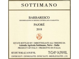 SOTTIMANO Barbaresco Pajoré 2018 la bouteille 75cl